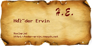 Háder Ervin névjegykártya